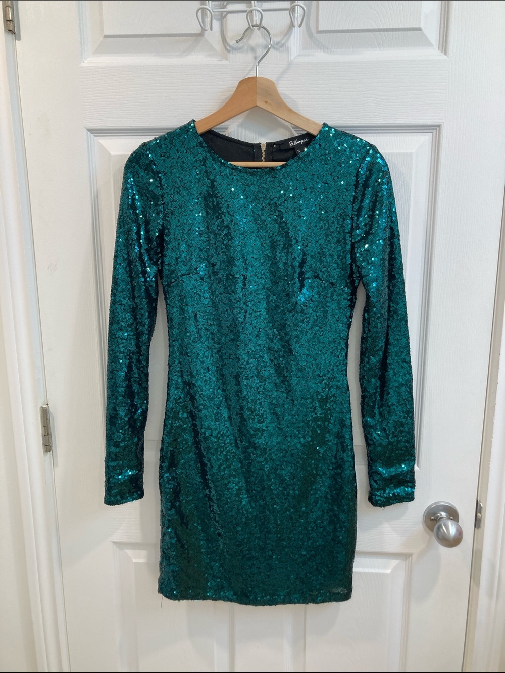 Revamped Teal Sequin Long Sleeve Short Bodycon Dress